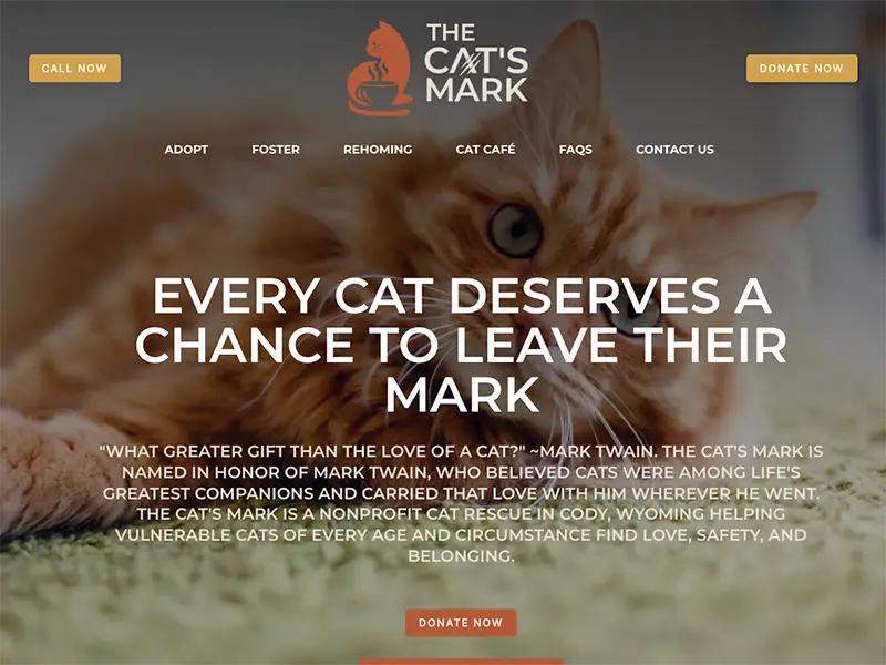Homepage web design for The Cat's Mark, designed and built by CROFT
