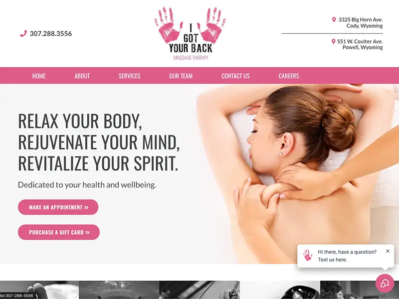 Homepage web design for I Got Your Back Massage Therapy, designed and built by CROFT