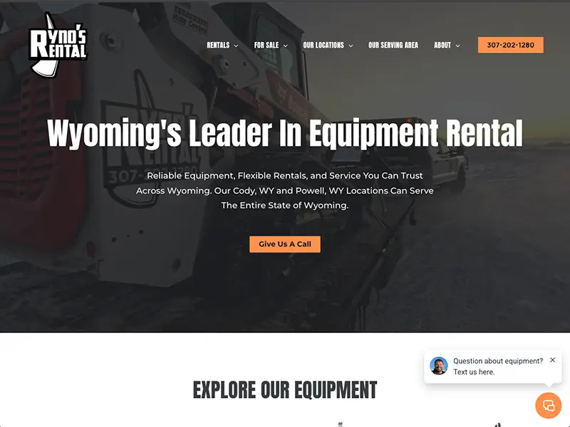 Homepage web design for Ryno's Rental, designed and built by CROFT