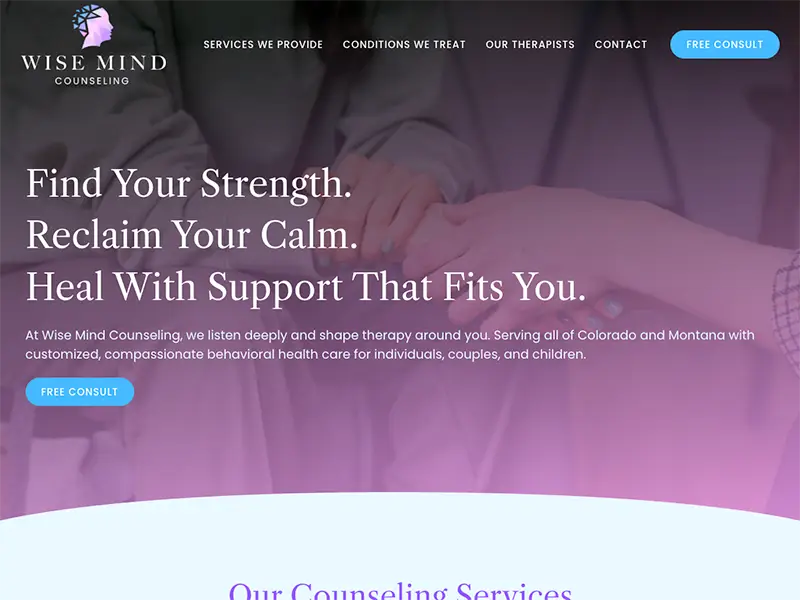 Homepage web design for Wise Mind Counseling, designed and built by CROFT