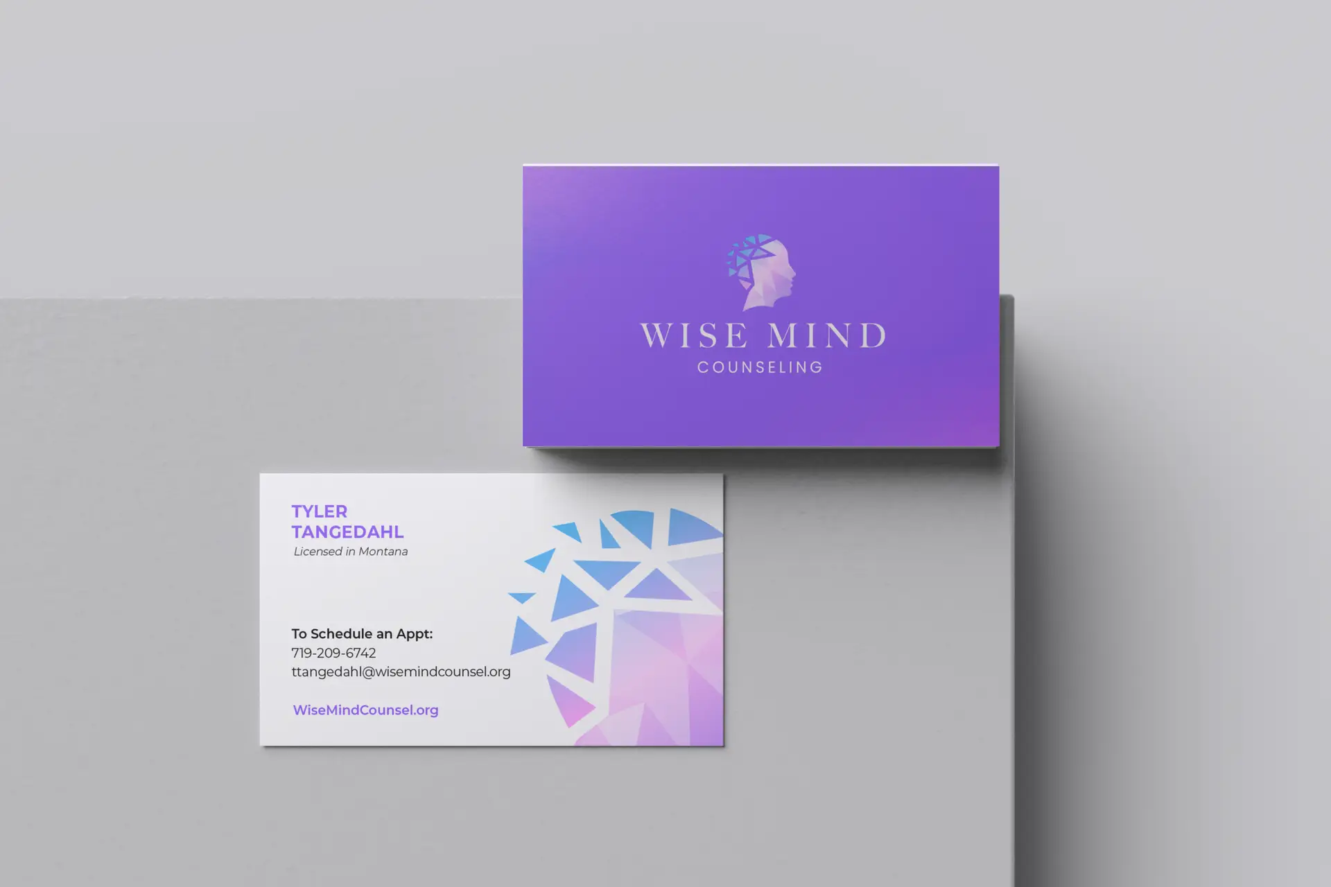 Front and back business cards designed for Wise Mind Counseling, a client of CROFT
