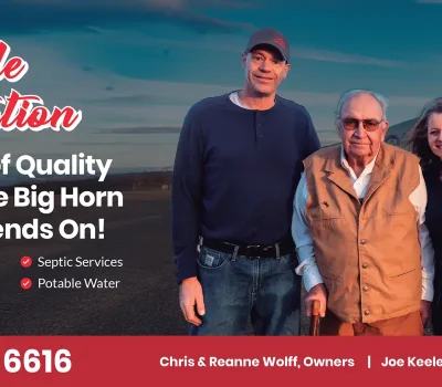 Billboard design for Keele Sanitation, a client of CROFT, featuring owners Chris & Reanne Wolf, founder Joe Keele, and service information